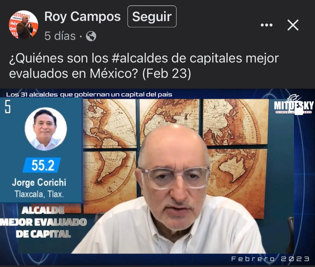 Continúa Jorge Corichi en el top 5 de alcaldes mejor evaluados de México
